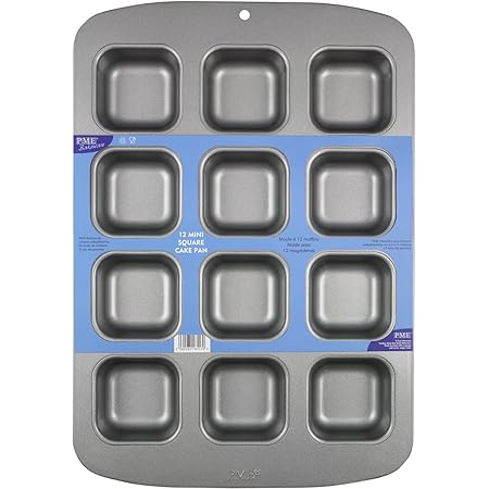 PME CSB106 Carbon Steel Non-Stick 12 Mini Square Cake Pan, Grey, 37.29 x 26.1 x 3.1 cm