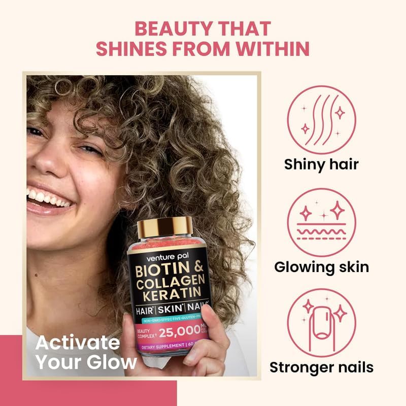 Miniatura 8 de Venture Pal Gomitas de Biotina con Colágeno y Queratina - Vitaminas de Apoyo para el Crecimiento del Cabello y Fortalecimiento de Piel y Uñas para