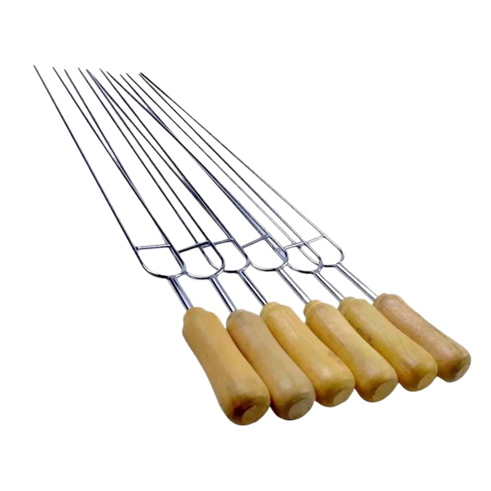 GTHTUHFD Kebab Skewers With Wooden Handle 6Pcs Anti-Scald Wooden Handle Stainless Steel Skewer For Outdoor Picnic Barbecue Cooking Tools