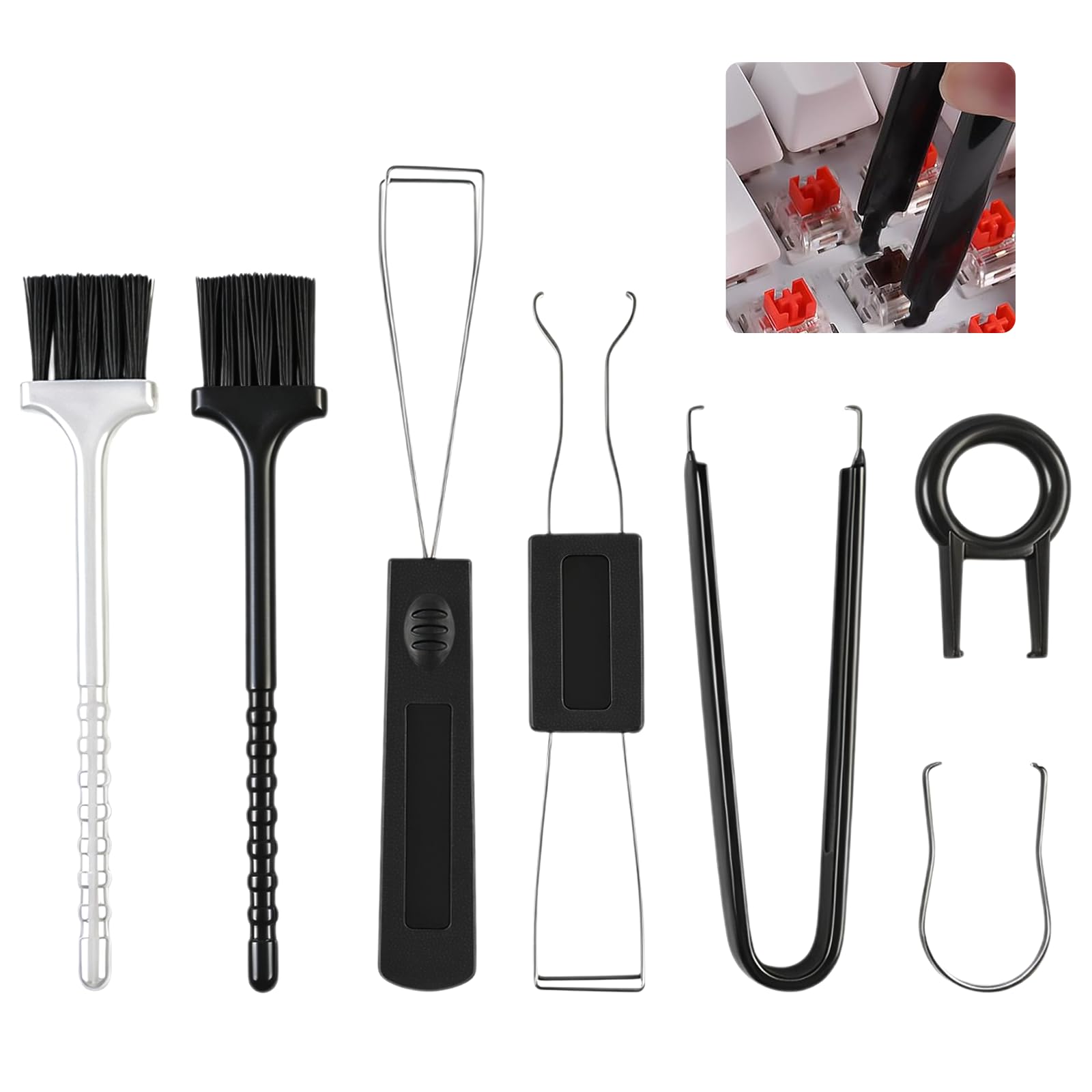 Solvio Black Keycap Puller And Keyboard Cleaner Kit, Stainless Steel Keyboard Key Remover With Cleaning Brush, Custom Keycaps Tool Set For Mechanical Keyboard Maintenance