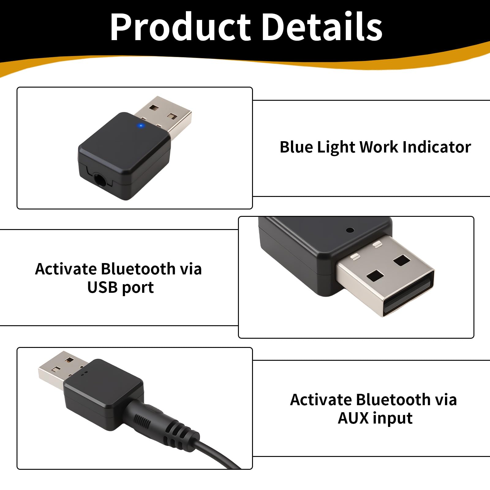 Adaptador USB Bluetooth 5.1 para Coche con Salida AUX y USB con Cable de Audio de 3,5 mm, Receptor Bluetooth Plug and Play para Altavoces y Llamadas Manos Libres