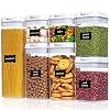 Vtopmart Airtight Food Storage Containers 7 Pieces BPA Free Plastic Cereal Organizer Canisters with Easy Lock Lids for Kitchen Pantry Organization 24 Labels White