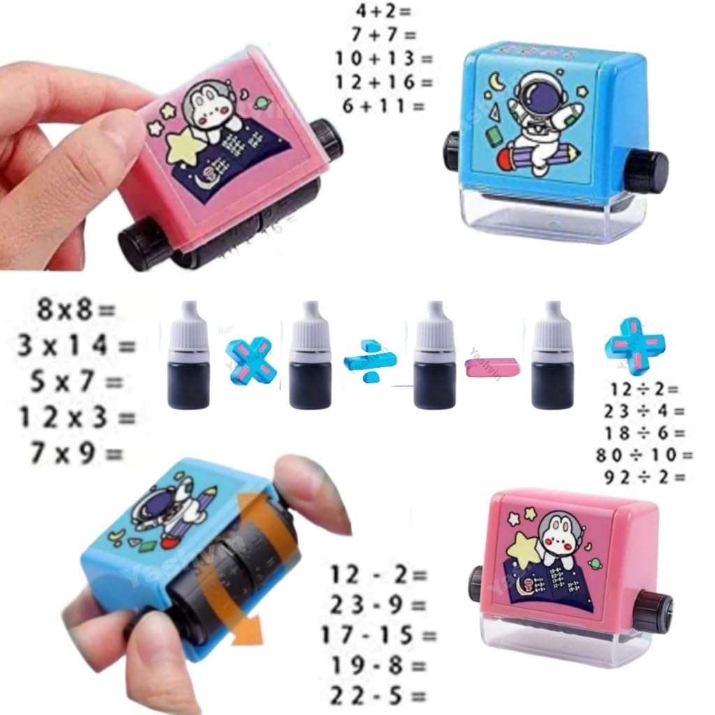 Teaching Practice Math Roller Stamps (▬ + ÷ X) Addition Subtraction Multiplication Division, Smart Math Roller Stamps, Practice Tools Within 100 Learning Toy for Home Teacher - 4 Pcs || MN210