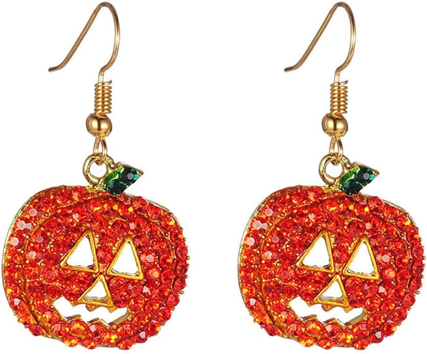 Red Crystal Pumpkin Dangle Earrings - Black Cat & Red Pumpkin Drop Earrings for Women - Thanksgiving & Halloween Jewelry Accessories