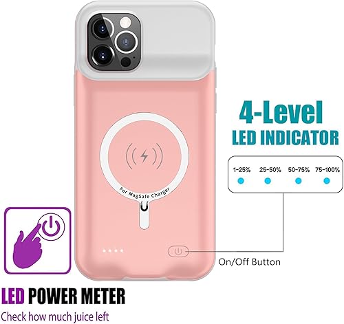 Miniatura 4 de Funda de batería para iPhone 1212 Pro, funda de carga portátil recargable de 10000 mAh con carga inalámbrica compatible con iPhone 1212 Pro (6.1