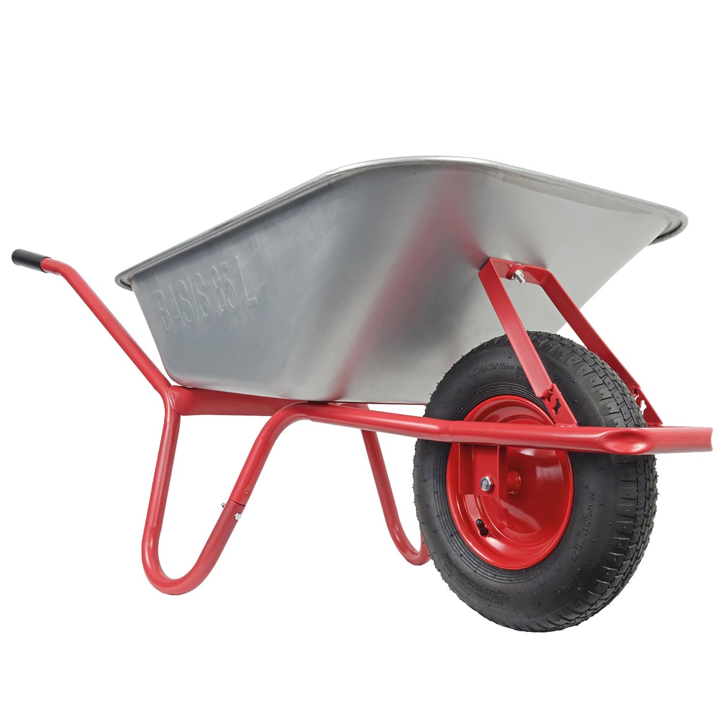 HBH Schubkarre 85 Liter Garten, bis 160kg Tragkragkraft, ideale Gartenschubkarre, Luftrad 4,00-8, Stahlfelge mit Kugellager, verzinkte Stahlmulde, mit Muldenstützbügel und Kippbügel, Farbe rot