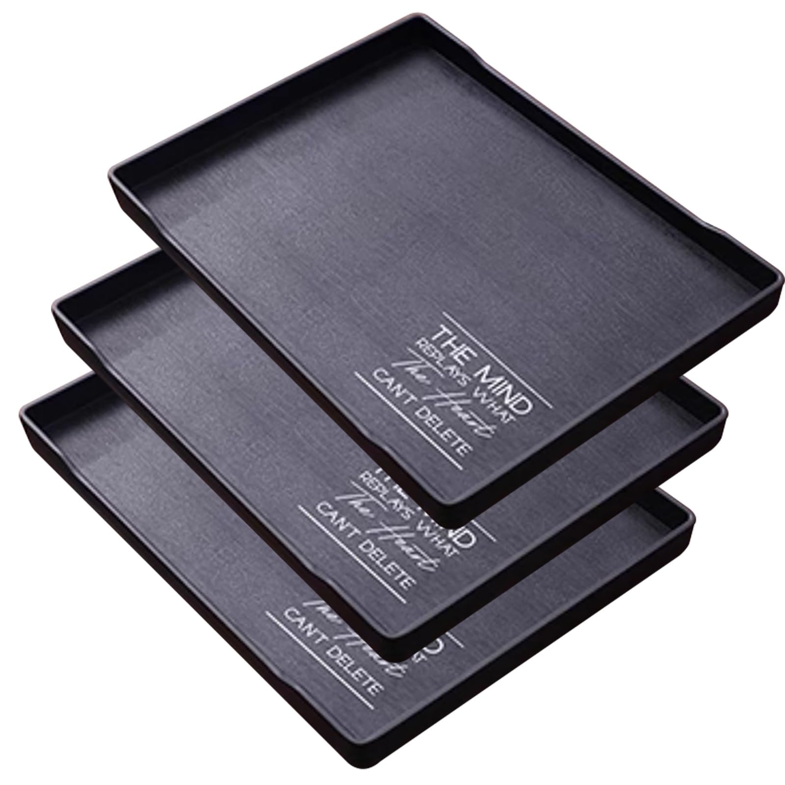 Juego de 3 Bandejas Decorativas, Bandejas Plastico, Ideales para Postres, Macetas, Fabricadas en Plástico Resistente y Duradero(Black,27x38x2.3CM/11x15x0.9IN)
