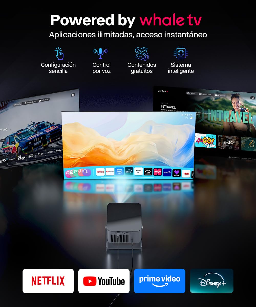 Magcubic Proyector 4k Soporte Nativo 1080P 【Compatible con Netflix】 | Proyector Portatil con enfoque automático, Bluetooth & WiFi y proyección 320° para cine en casa y exterior cine jardin