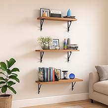 Wall Mounted Wooden Shelf | Floating Shelf with Black Metal Frame | Wall Shelf for Books, Plants & Home Decor | Modern Wall Rack for Living Room & Office | 3 Layer | Brown