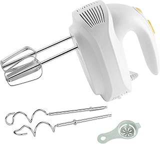 DriSubt Batteur électrique 5 vitesses 120 W avec 2 fouets, 2 crochets à pâte et 1 séparateur d'œufs pour mélanger des gâteaux et du pain pour cuire des fouets