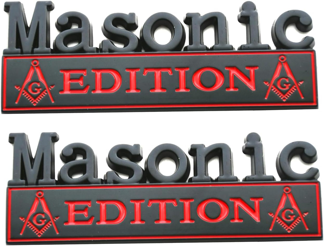 2Pcs New Metal Masonic Edition Emblems,3D Badge Decals Fits for Universal Vehicle, Car, Truck, SUV Decoration (Black Red)