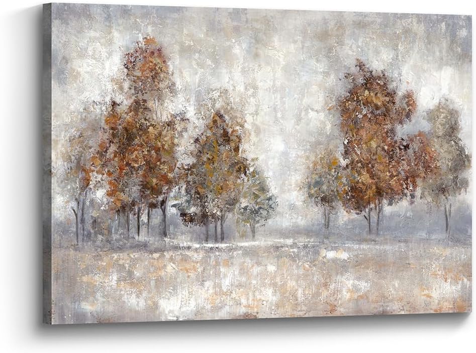 Abstract Tree Canvas Wall Art: Rustic Forest Scenery Painting Picture Hand Painted Countryside Nature Landscape Print Artwork Decor for Living Room Bedroom Office Tree 04 24L" x 16W"