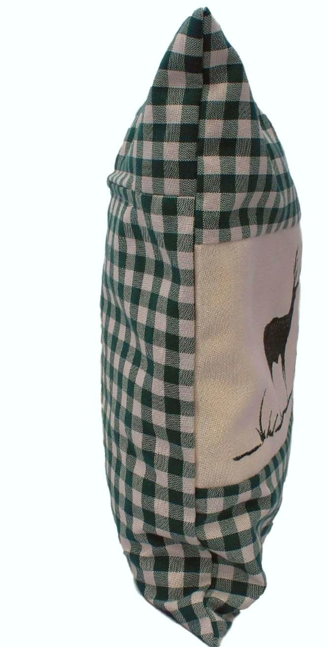myZirbe Zirbenkissen grün kariert mit Hirsch Stickerei befüllt mit Zirbenflocken aus Zirbenholz Größe 40x40 cm