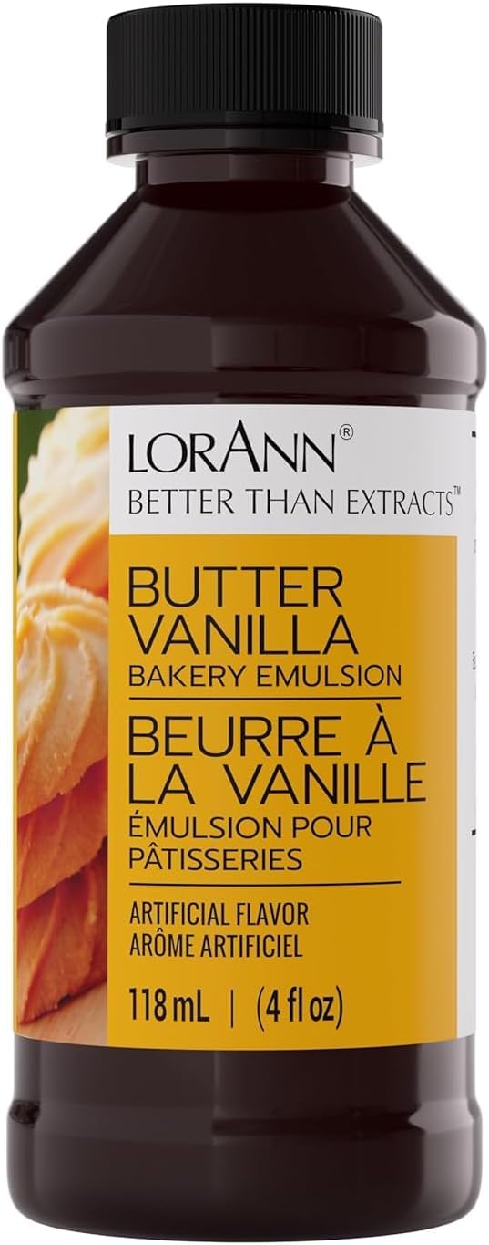 LorAnn Butter Vanilla Bakery Emulsion, 4 oz - Intense Butter Vanilla Flavor Extract for Baking, Cookies, Frosting, Ice Cream, Smoothies and Beverage - Gluten Free, Vegan, Sugar Free, Nut Free