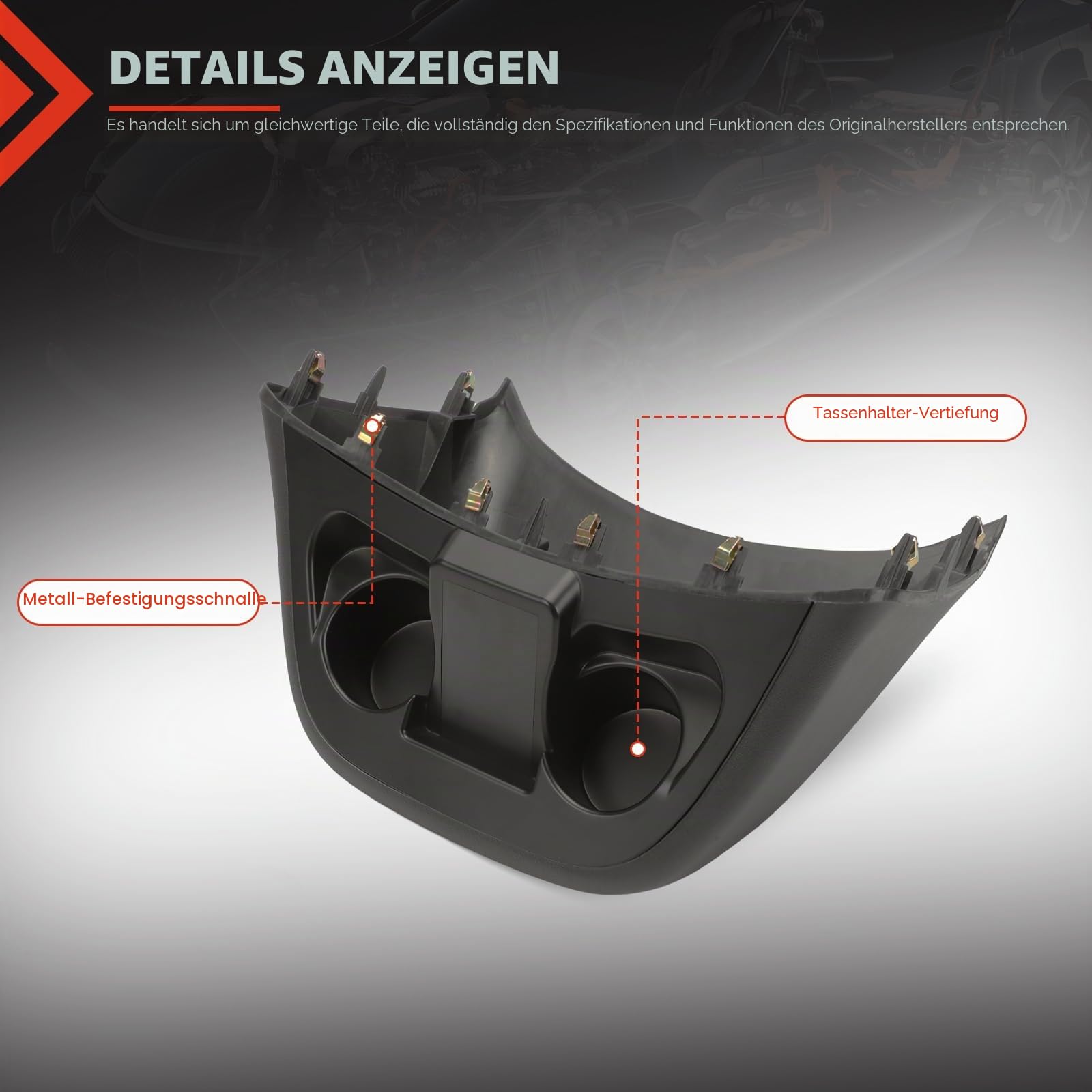 Getränkehalter schwarz kompatibel mit Mercedes-Benz Vito W447 2016-2020 Getränkehalter für zentrales Kontrollinstrument des Autos