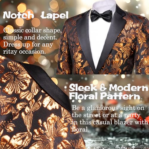 Image of Barry.Wang Mens Floral Blazer Suit Jacket Notched Lapel Casual Sport Coat | Flowers Jacquard One Button Tuxedo for Prom Wedding Party Disco Dinner Banquet Cocktail Homecoming Travel,Regular Fit