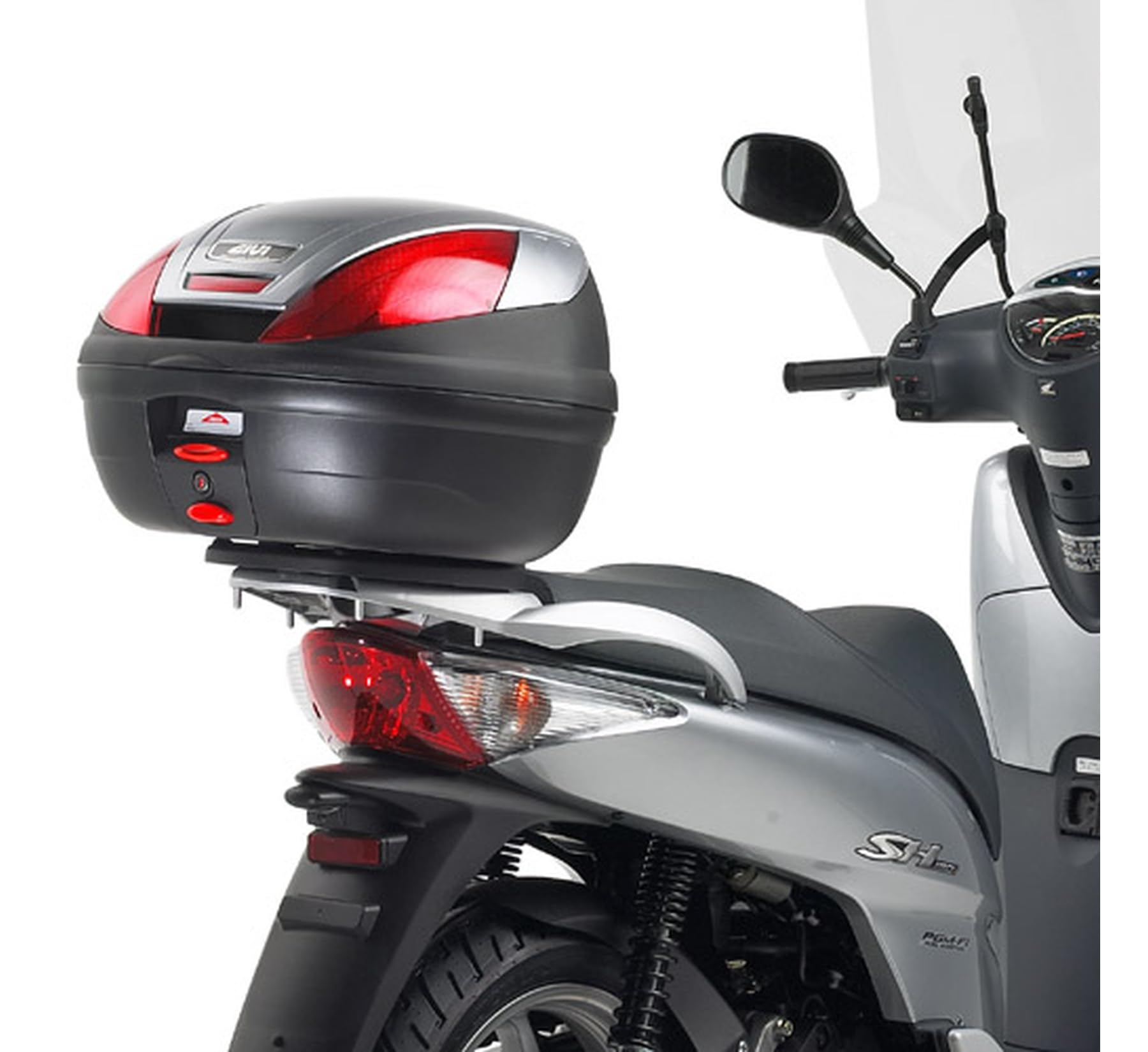 givi motorradkoffer alp44a monolock alpina aluminium 44 lt + träger kompatibel mit honda sh 125-150 i 2005 2006 2007 2008 mototopgun alp44a + e219