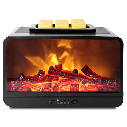 EQUSUPRO Wax Melt Warmer Electric Burner - Flame Fireplace Candle Wax Warmer, Wax Melter for Scented Wax with 4 Timer, Flame Light Fragrance Wax Cubes Oil Warmer Gift & Decor for Home Office (Black) - Black