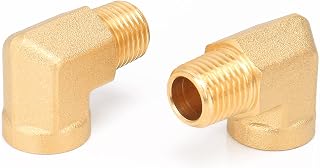 BathAce 90 Degree Brass Barstock Street Elbow, Thread-Good Airtightness Heavy Brass Pipe Adapter Fittings, 2 Pack (3/8 NPT Male Pipe to 3/8 NPT Female)