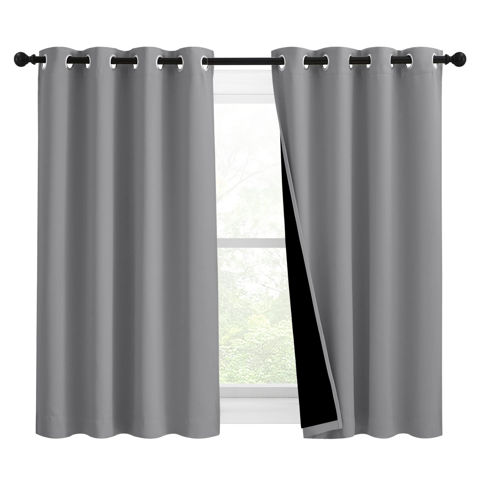 NICETOWN Noise and Lights Block Out Curtains, Thermal Insulated 100% Blackout 2-Layer Lined Drapes, Noise Cancellation Window Draperies for Dining Room (Silver Grey, 2 Panels, 46-inch W by 54-inch L)
