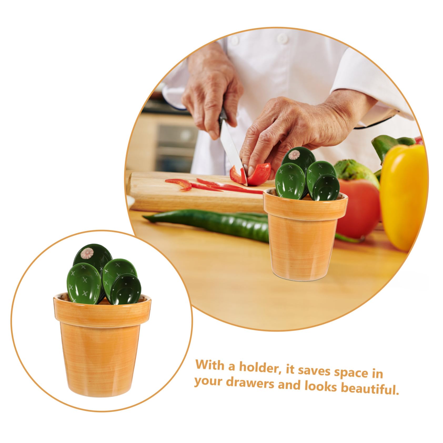 Cucharas Medidoras de Cactus 5 Piezas Tamaño Preciso Cerámica Resistentes para Ingredientes Secos y Húmedos Cocina Hogar Soporte Base para Hornear y Condimentar