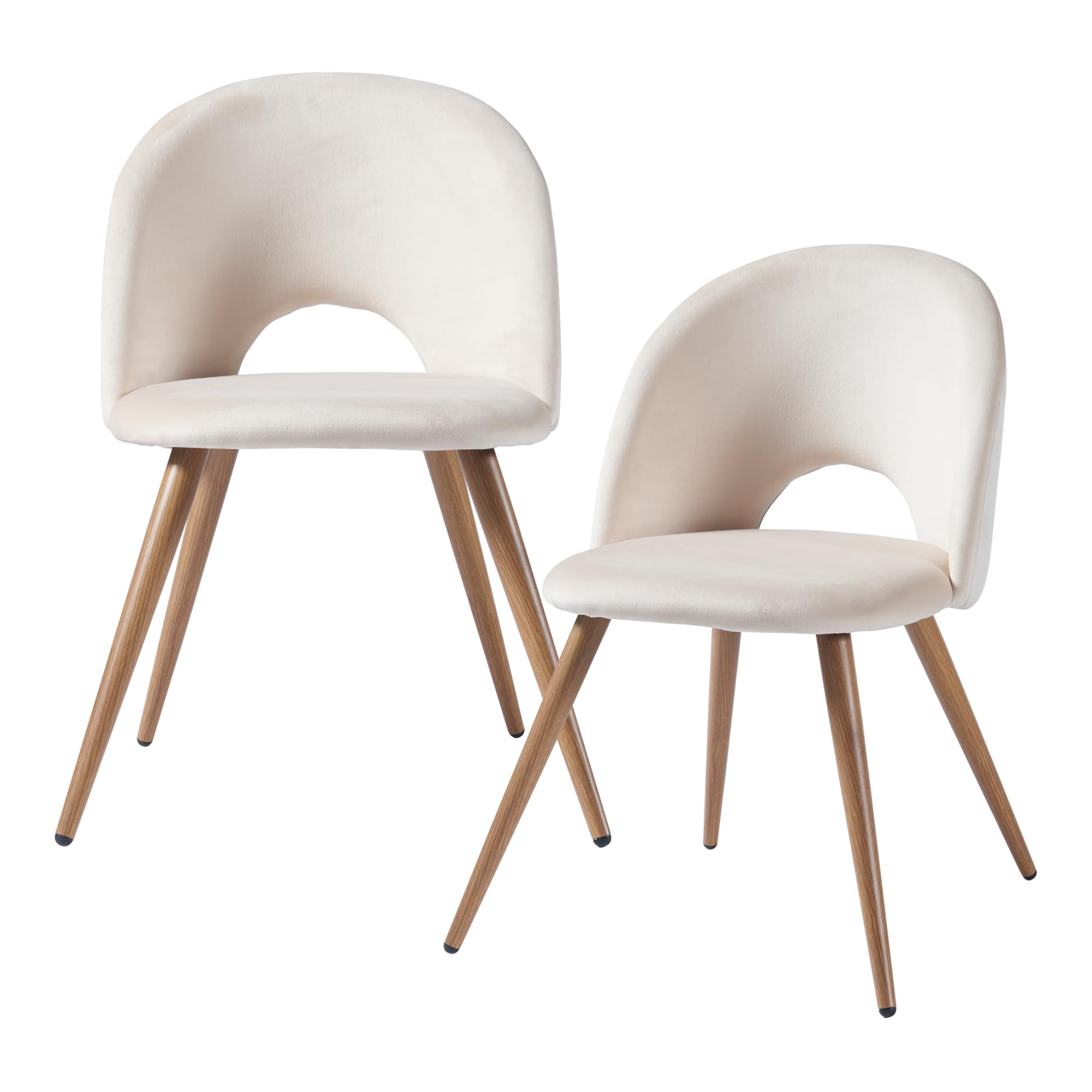 [en.casa] Set di 2 Sedie da Sala Pranzo Poltroncine per Salotto Cucina Coppia di Sedie Imbottite Rivestimento in Tessuto Effetto Velluto 77 x 50 x 55 cm - Beige/Effetto Legno