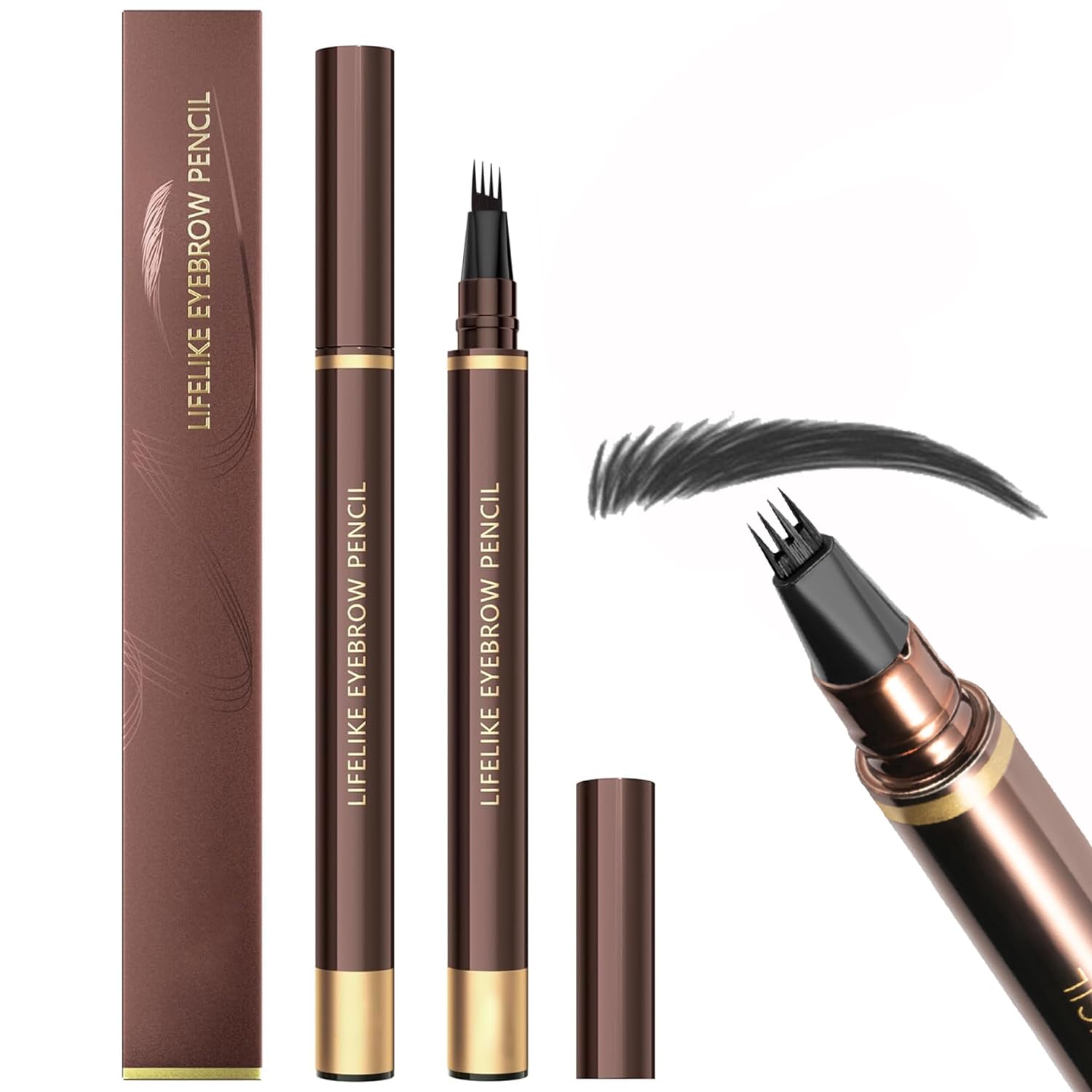 FYEBOO 4-Stroke Microblading Eyebrow Pen, 0.1mm Precision Tip, Multiple Uses for Brows, Eyeliner and Hairline, Waterproof & Smooth Liquid Flow Eye Brow Makeup Pen for Women (02# Black)