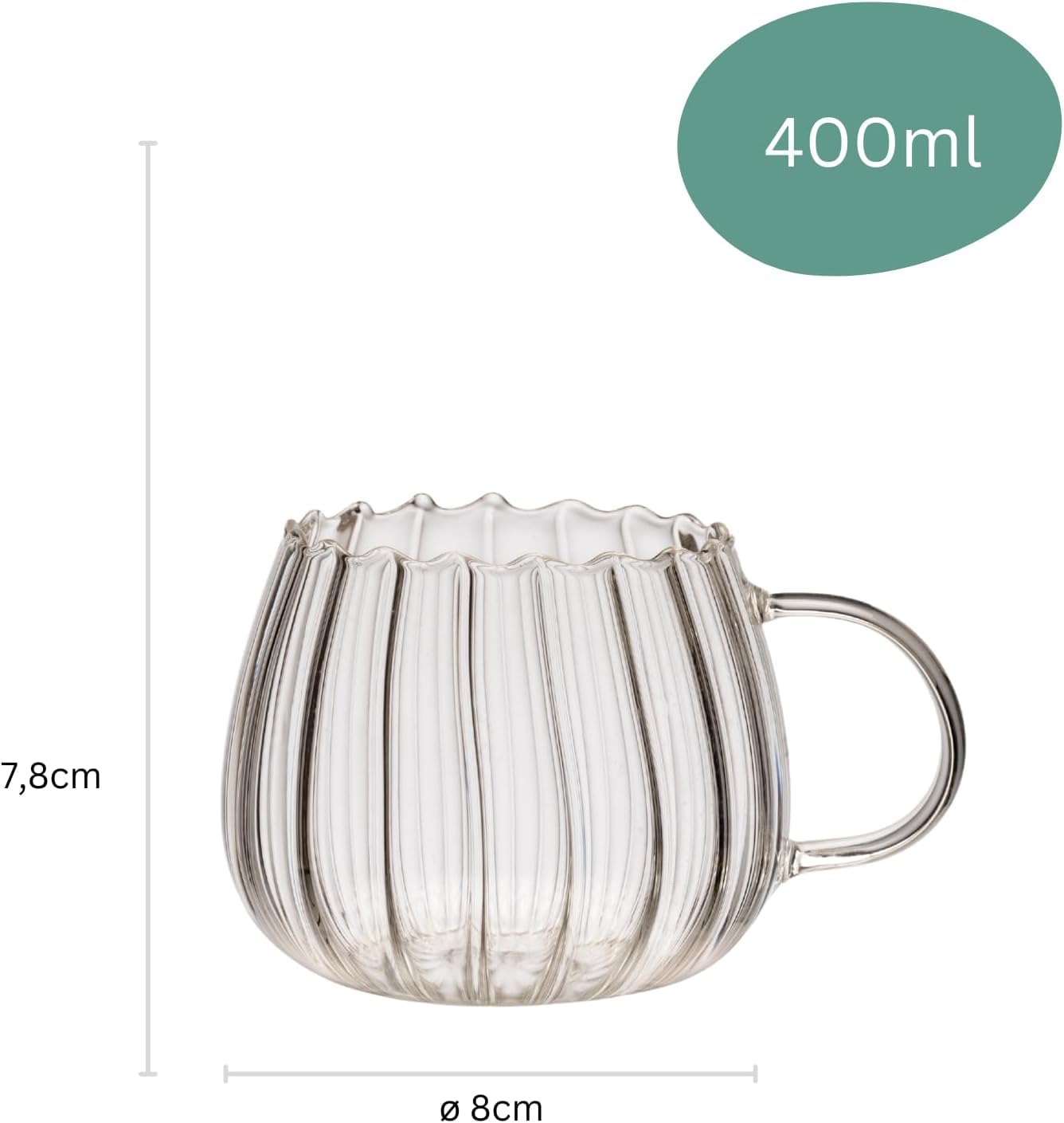 Zoha Riffle Cup Gläser Set | Design Riffle Glass | Trinkgläser Cocktail gläser Eiskaffeegläser Wasser Tee Saft Kaffee | Spülmaschinengeeignet | 400 ml (Riffle Gläser, 8er Set)
