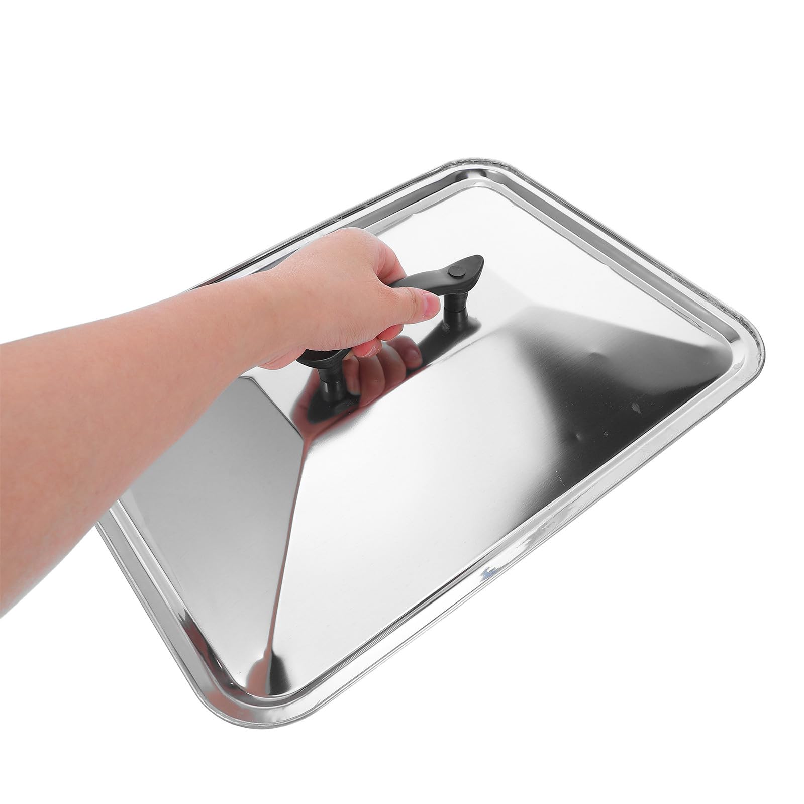 VANZACK Coperchio Rettangolare in Acciaio Inossidabile 39X29 CM Impugnatura Ergonomica Coperchio Anti-Schizzi per Pentola da Cucina e Cottura a Vapore Utensile da Cucina Professionale