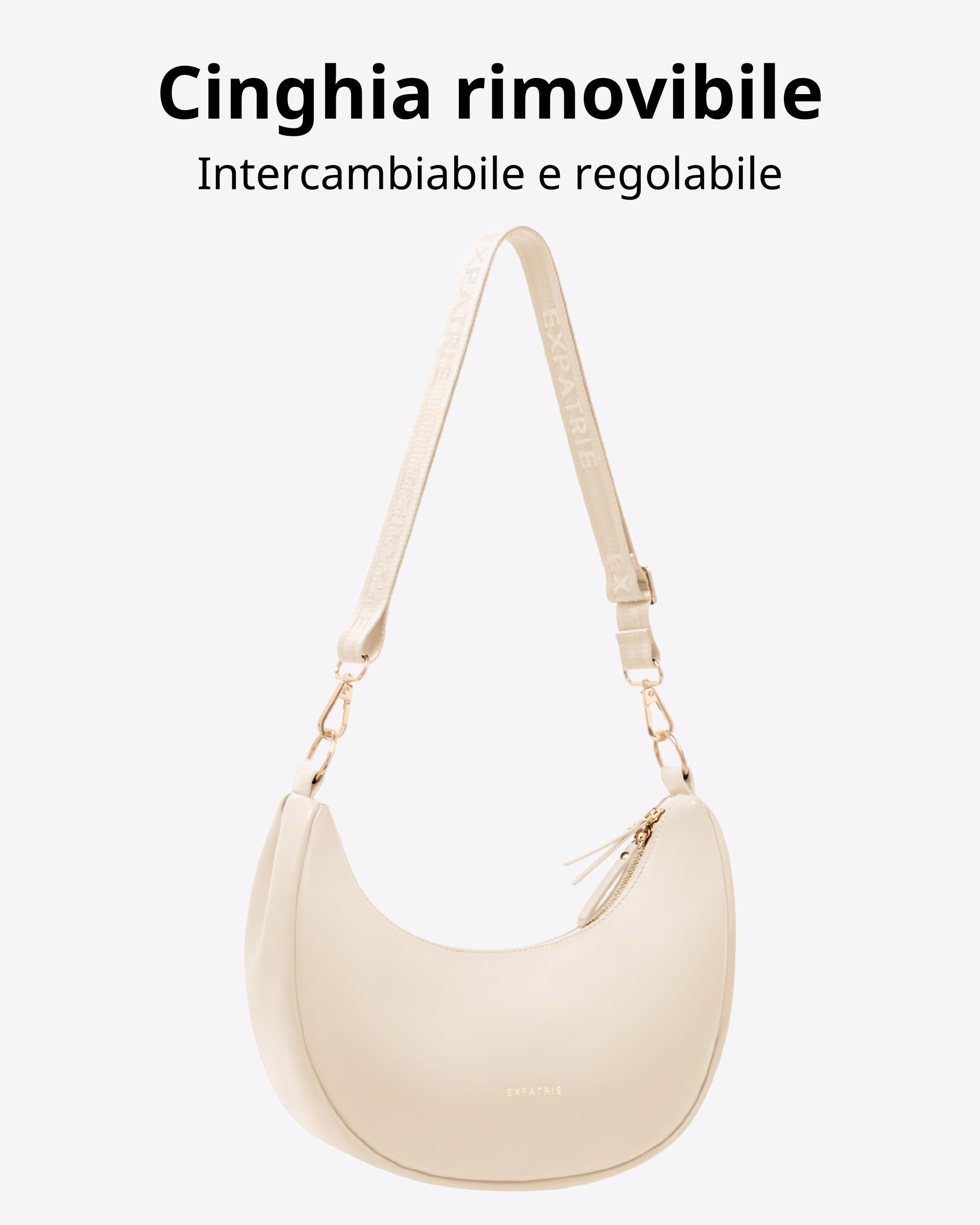 Expatrié Borsa a Tracolla Donna - Lea Medium - Borsa a Spalla Mezzaluna - Crossbody Moon Bag - Marsupio Rotonda in Pelle Vegana - Idrorepellente