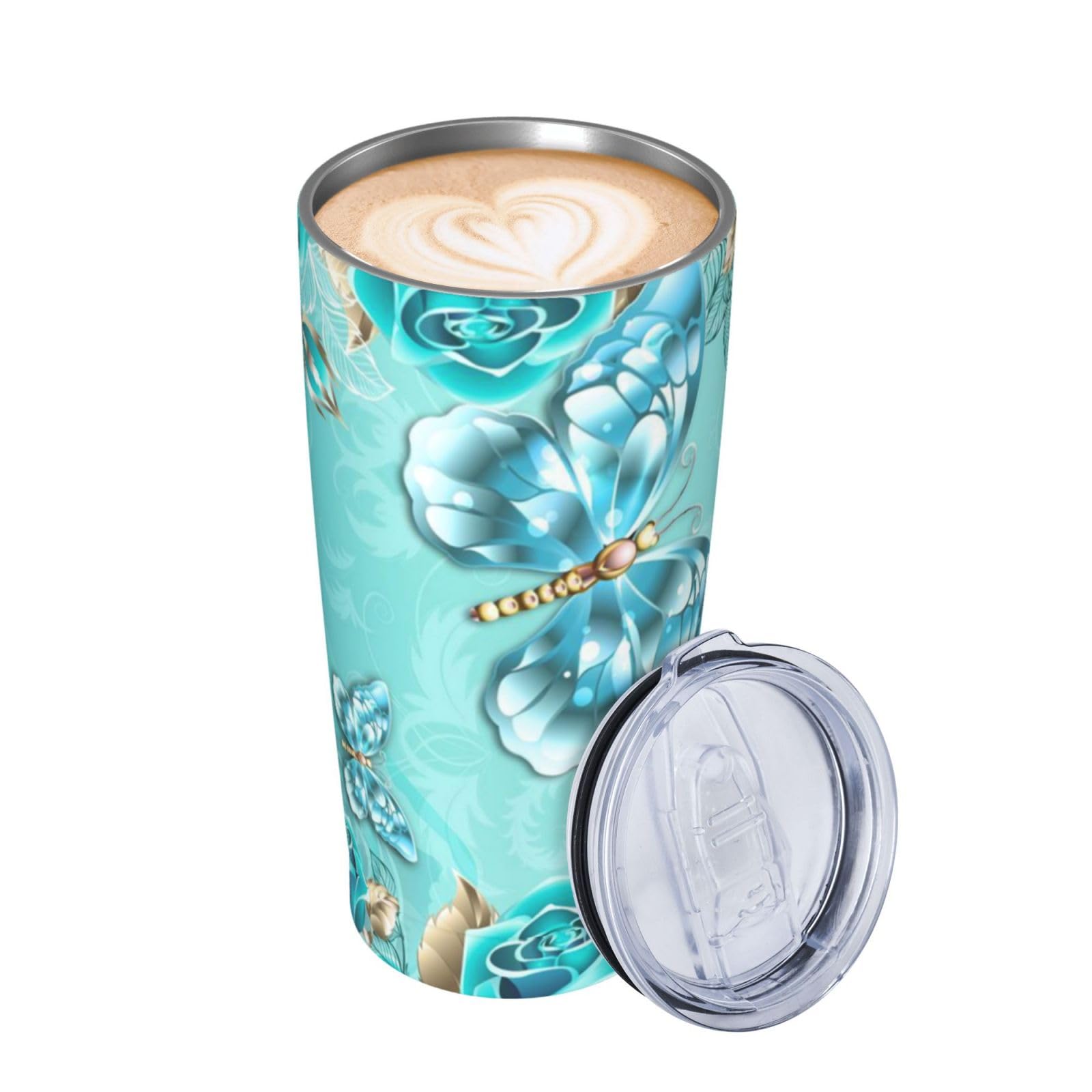 Tazza termica portatile della tazza dell'automobile della tazza dell'acciaio inossidabile stampata blu chiaro della farfalla