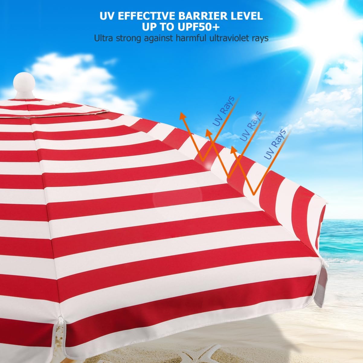 YARNOW 6.5ft Beach Umbrella with Sand Anchor & Carry Bag, Portable Sun Shade with Tilt Aluminum Pole for Beach, Pool, Patio, Garden (Red and White Stripes)