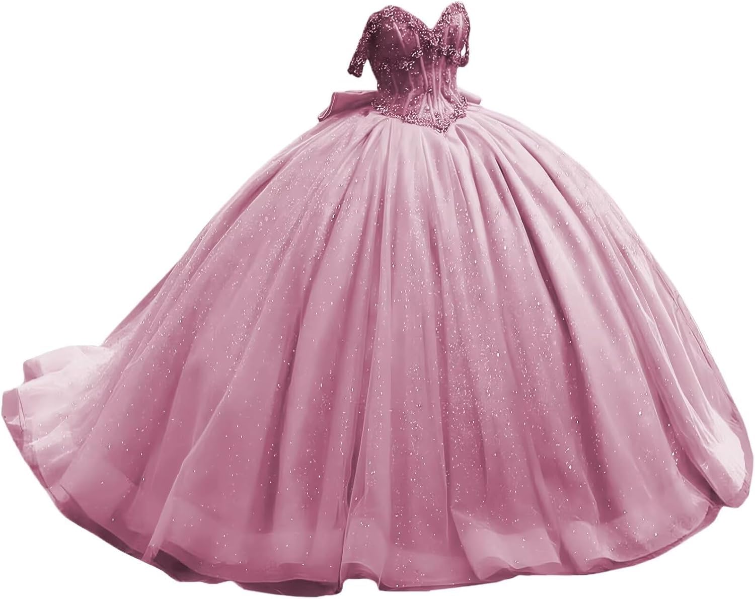 Vestidos de quinceañera con Hombros Descubiertos y Cuentas con Lazo, Vestidos de quinceañera Formales Largos para Fiesta de graduación MT034