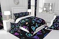 Vista 4 de Erosebridal Lindo juego de edredón de gatos degradados para niños y niñas, colcha de gatos kawaii, tamaño Queen, juego de ropa de cama colorido