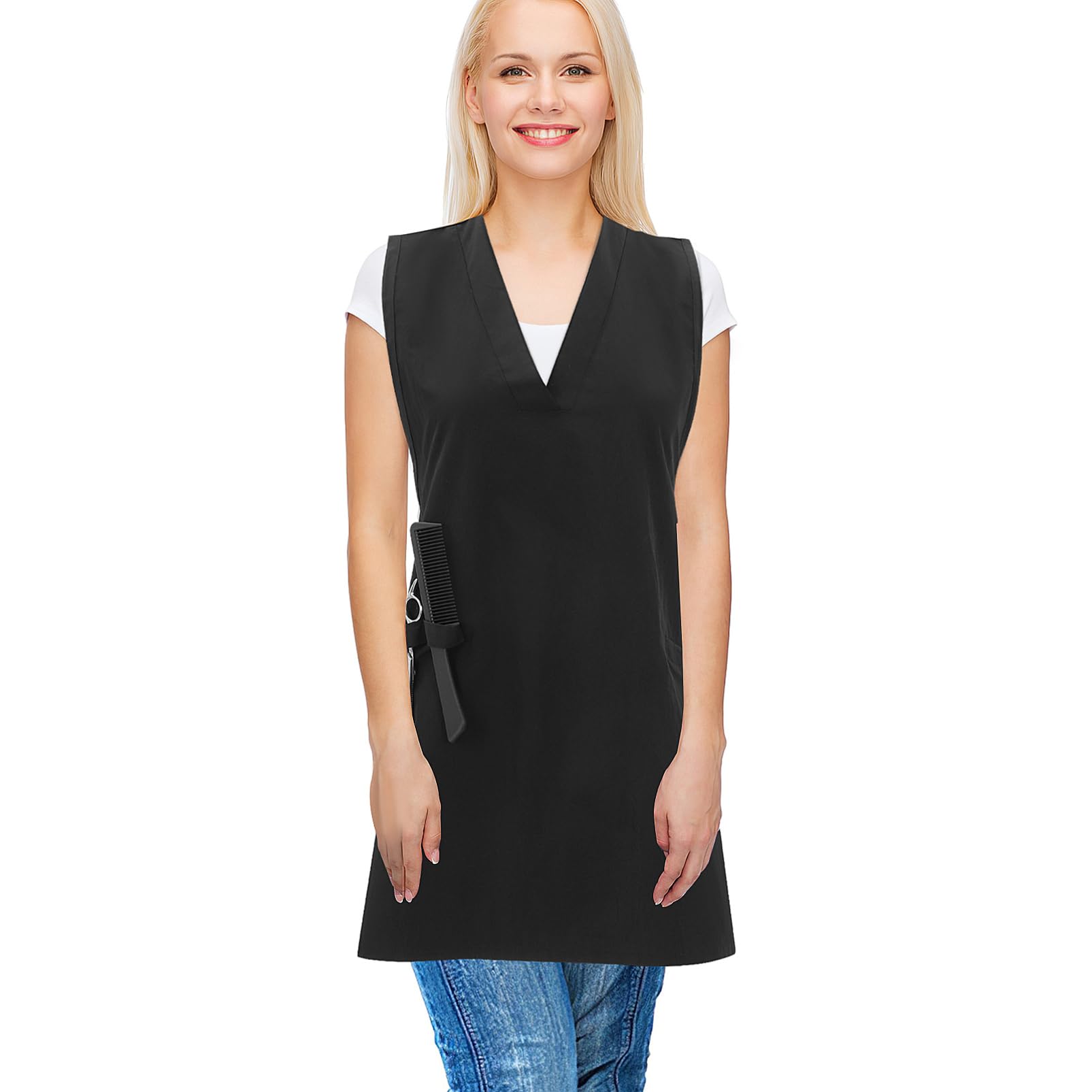 GALPADA Mesh Back Apron Household Apron Stylist Apron Cooking Apron Hair Apron Kitchen Apron Sleeveless Apron Smock Barber Apron for Women Hair Cutting Apron Hairdresser Apron Silk Black