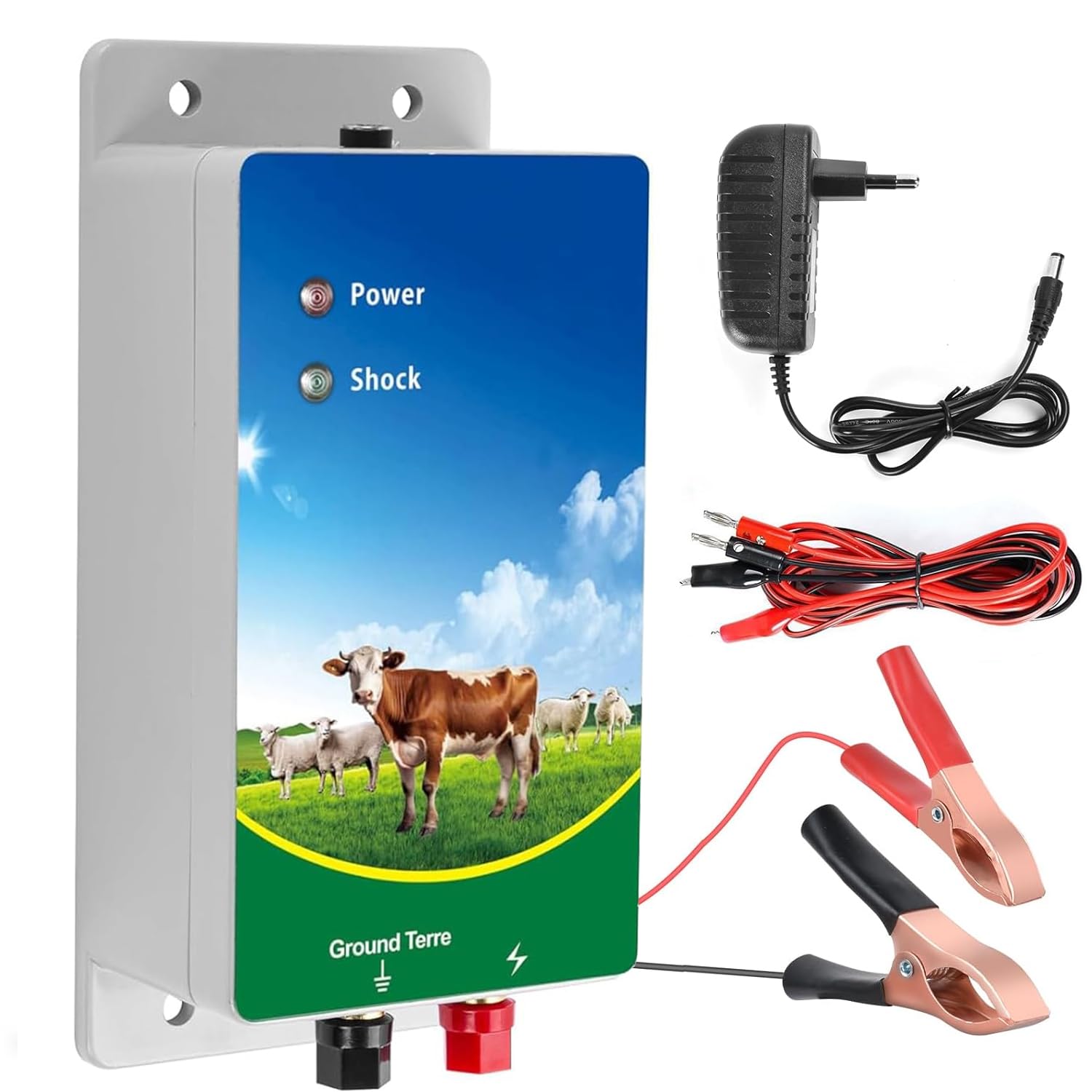 10KM Cerca eléctrica, Controlador de pulso de alto voltaje seguro, Granja de animales Cerca eléctrica Pastor para jabalí Vacas Caballos Perros Cerdos gallinas Zorros