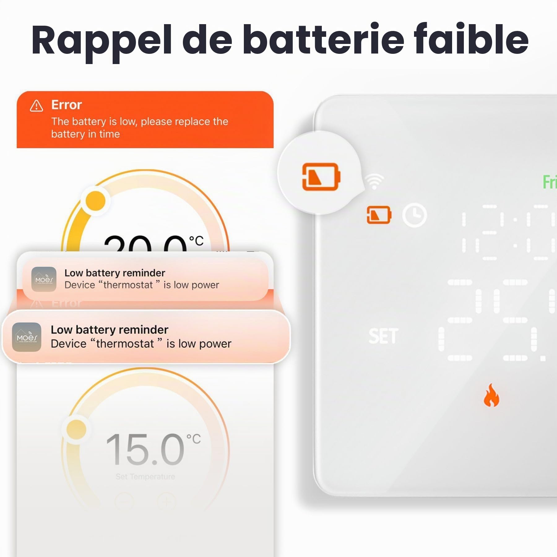 Thermostat Connecté WiFi à Piles pour Chaudière Gaz, Blanc, Thermostat d’Ambiance Programmable Hebdomadaire, Écran Tactile, Contrôle Via APP Tuya Smart Life, Montage Mural ou Encastré