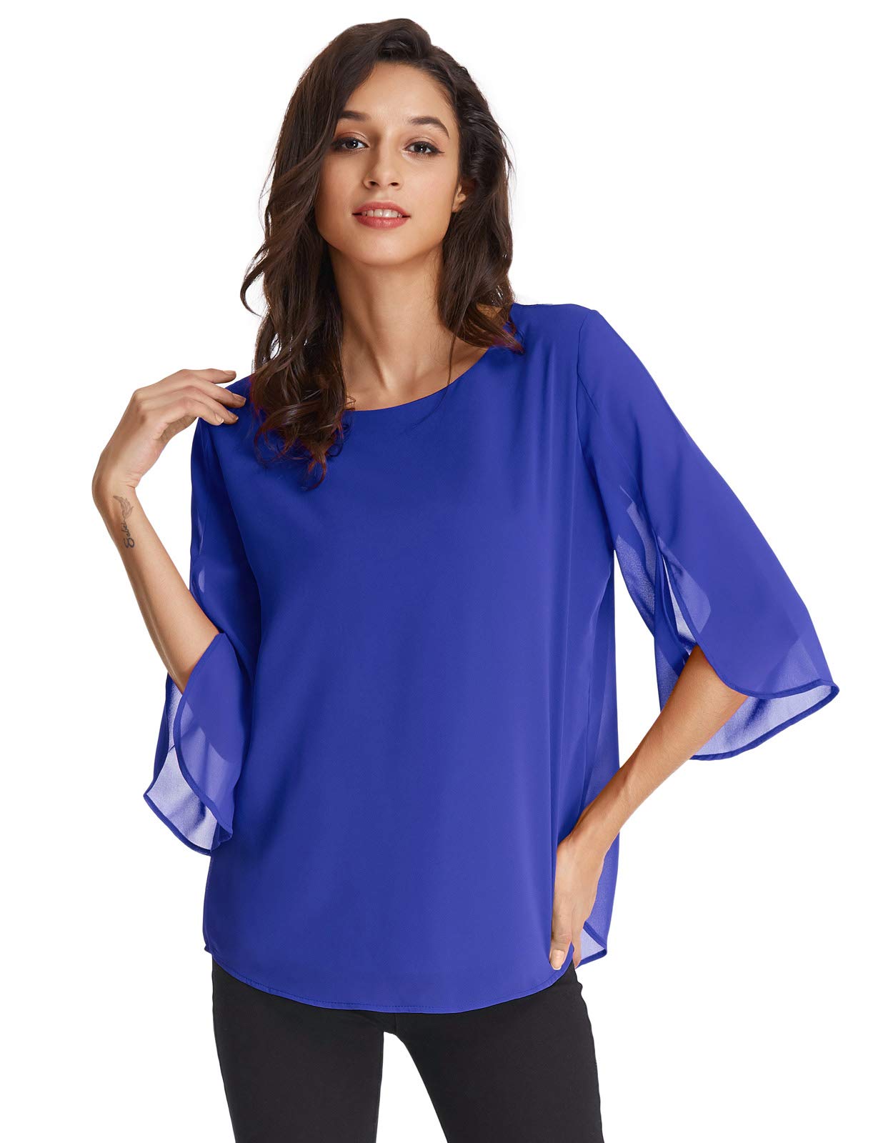 GRACE KARIN Camicia Donna Paillettes a Manica a 3/4 Top Elegante Girocollo Manicotto Split