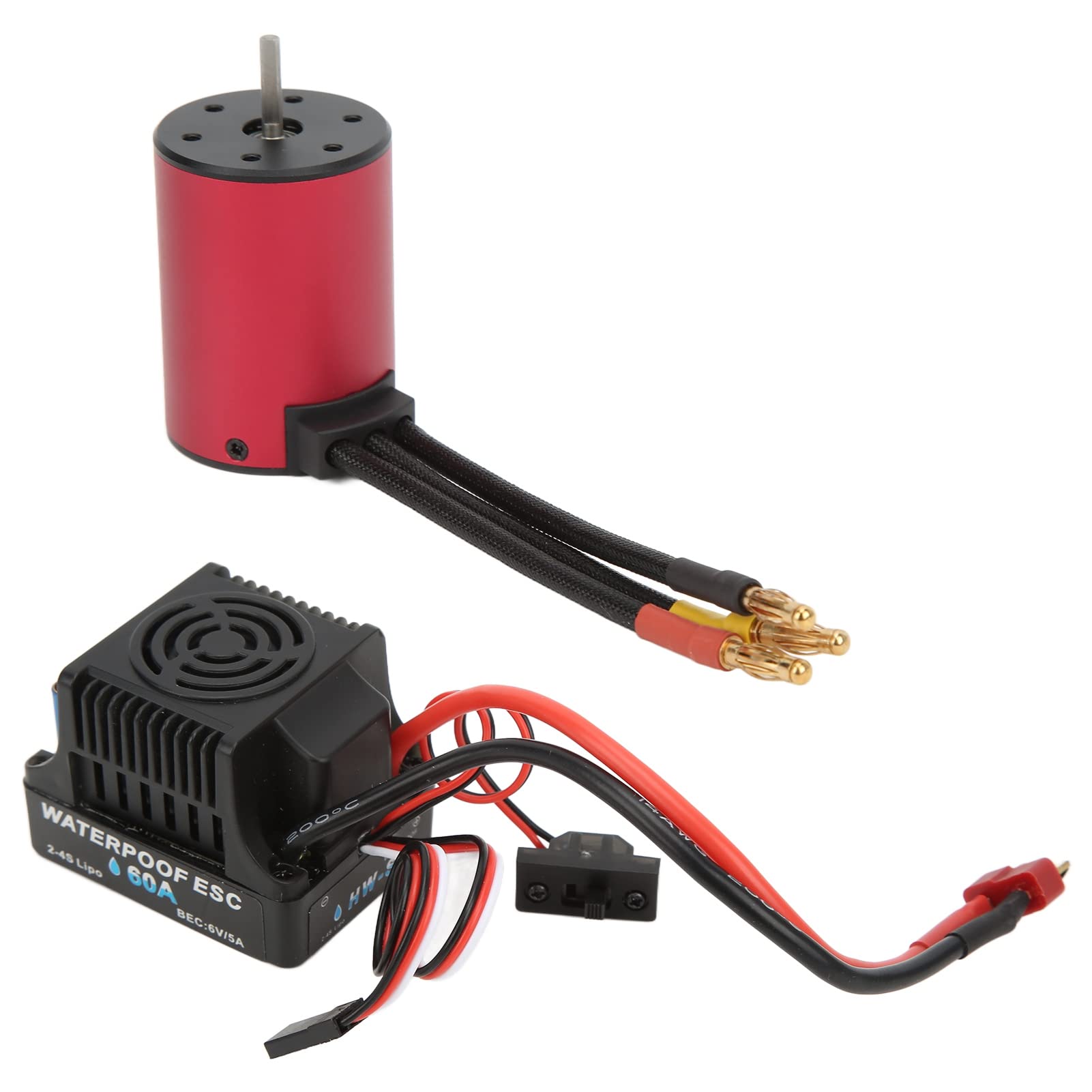 Generic Kit Combinato Motore Brushless Impermeabile 2300KV e 60A ESC per Auto Telecomandate 1/10 Ad Alte Prestazioni Rosso