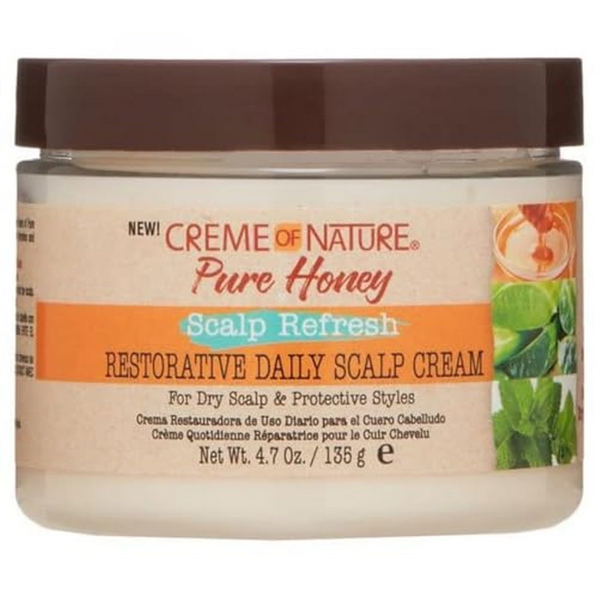 Pure Honey Scalp Refresh Restorative Daily Moisturizing Scalp Cream, Hydrating Formula with Peppermint, Aloe Vera & Honey, For Braids & Protective Styles, 4.7 oz
