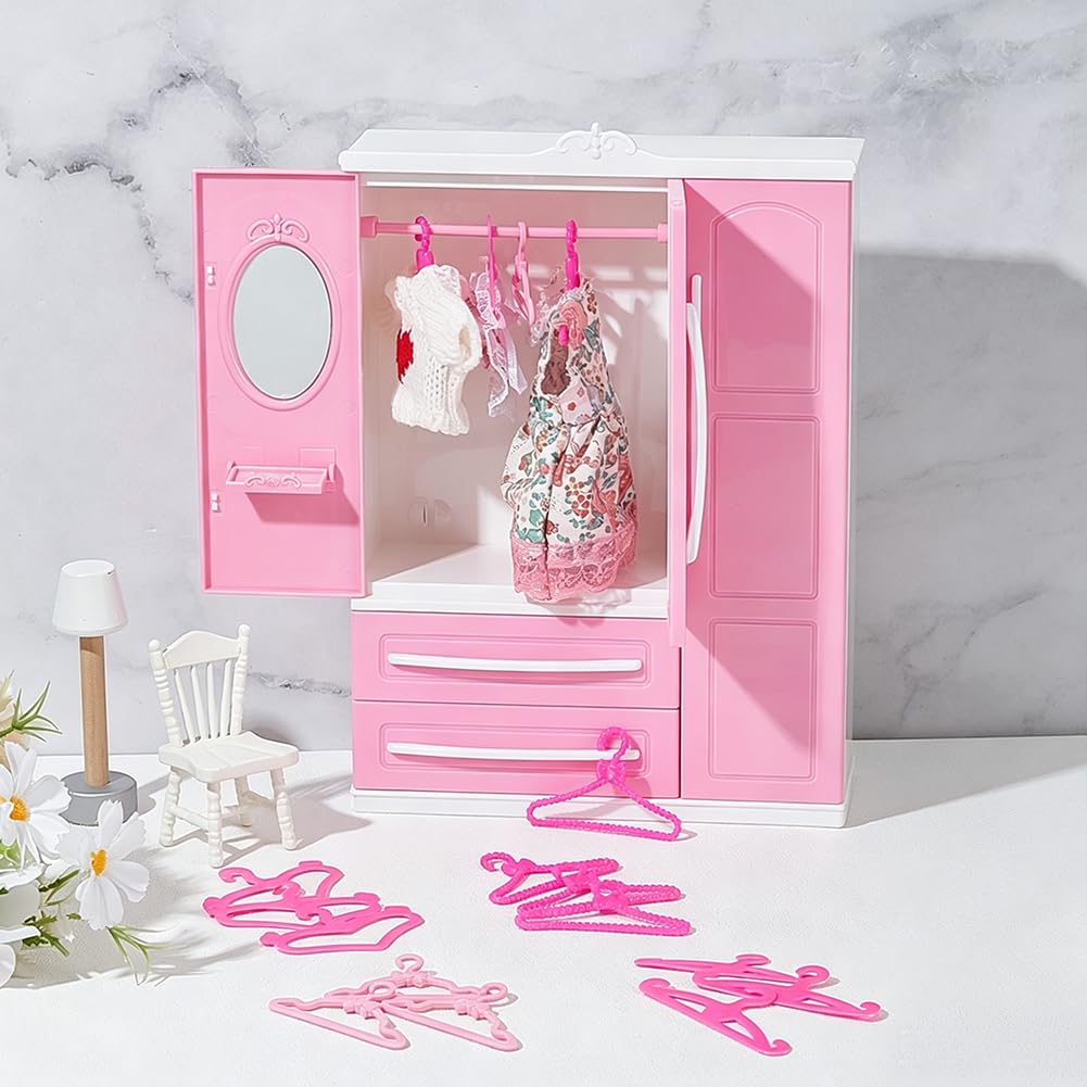 PH PandaHall Mini armario rosa para casa pequeña, organizador de ropa con 40 perchas de 4 estilos para decoración del hogar, accesorios de regalo
