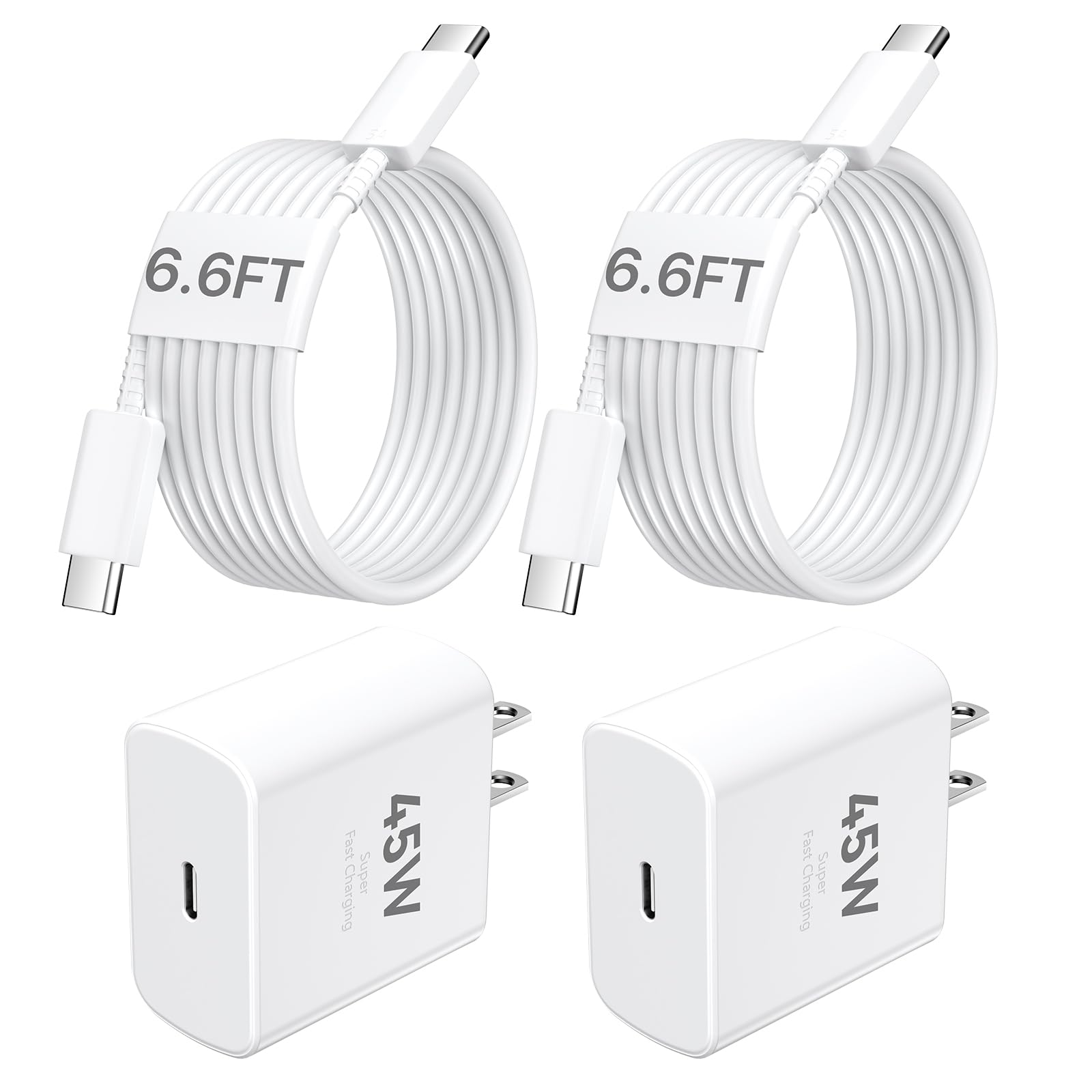 iPhone 18 17 16 15 Charger Fast Charging,6.6 FT USB C Charger Blcok & Cable | 2Pack USBC Long Cord with PD 45W Charger Blocks Plug Brick for iPhone 18 Pro Max/18 Pro/17/16/15, iPad, Galaxy S26/S25/S24