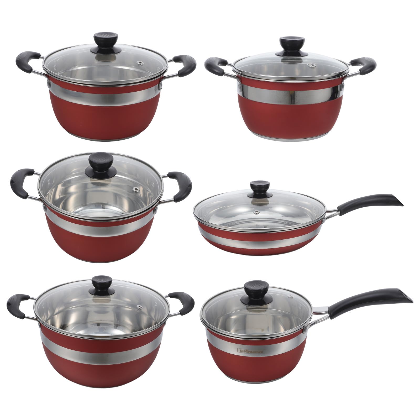 Set di Pentole in Acciaio Inox 12 Pezzi Rosso per Cucina | Compatibile con Piani Cottura, Rivestimento Antiaderente, Manici Ergonomici Anti-scottatura