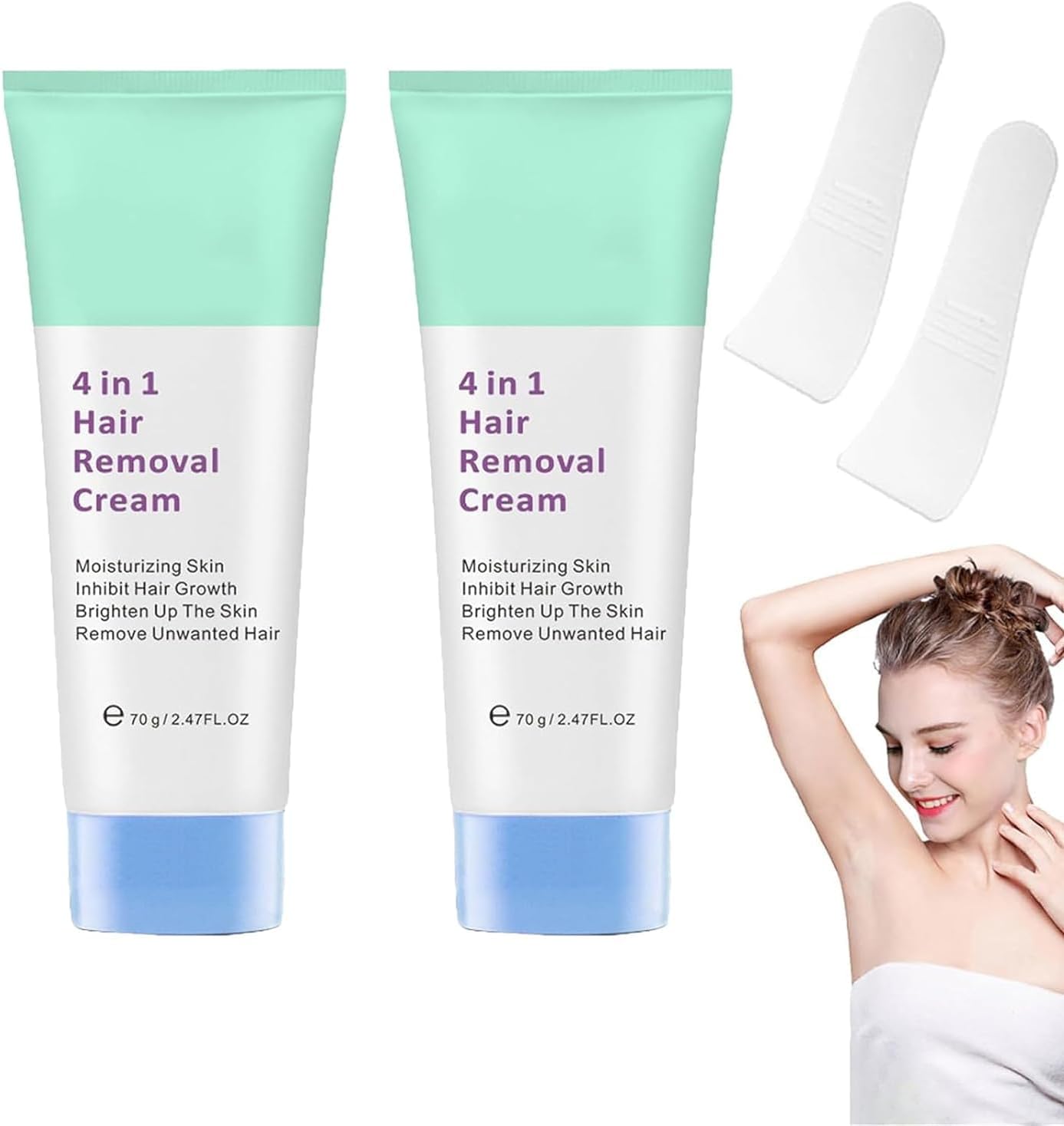 2Pcs Glowcode 4 in 1 Hair Removal Cream, 2024 New Magic Hair Removal Cream for Face, Moisturizing And Soothing Skin Hair Removal Cream With Brush