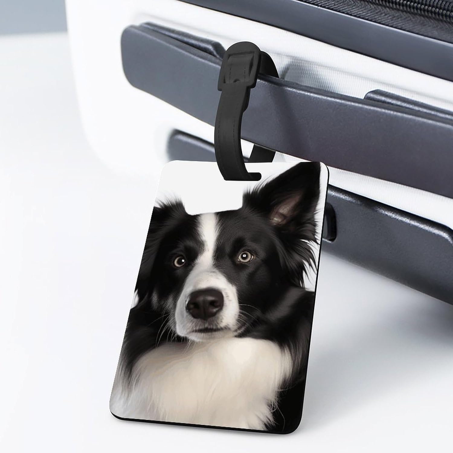 Border Collie Luggage Tags for Suitcases Travel ID Bag Tag with Address Card Business Card Holder Quick Spot Baggage Identifier for Carry On, Durable TPU Suitcase Tags image 3