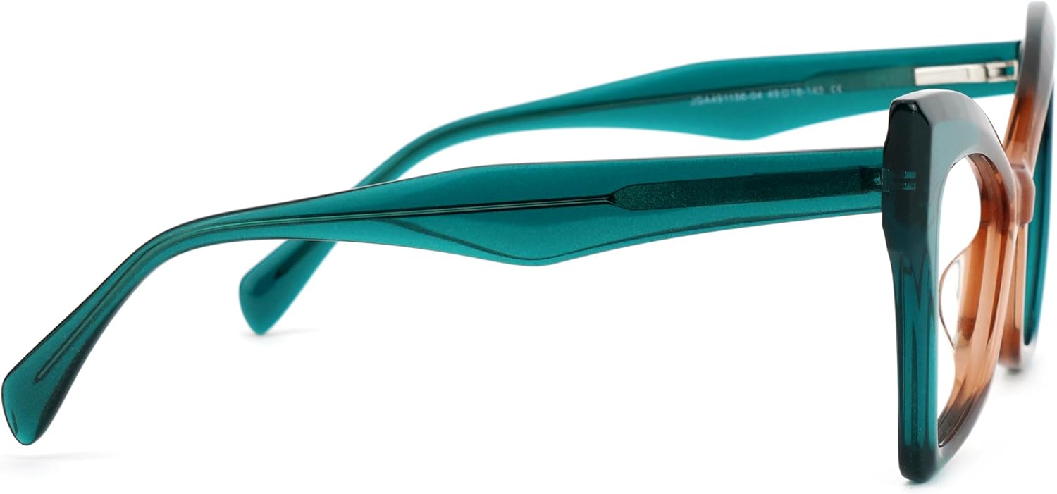 VOOGLAM Cat Eye Spring Hinge Women's Non-Prescription Glasses with HD Clear Lenses in Two-Tone Fine Flash Acetate Frame
