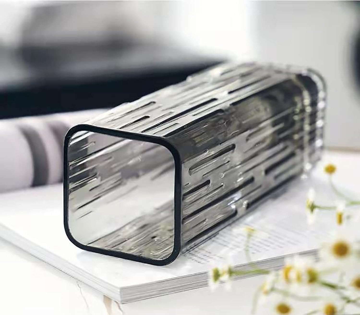 Modern Minimalist Glass Square vase, Crystal Glass vase, vase, Dry vase (Grey) - Image 7
