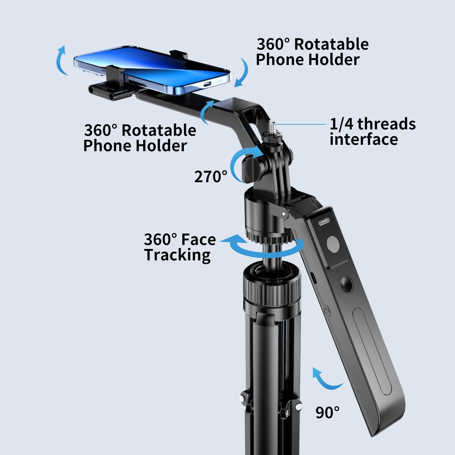 Upgraded Auto Face Tracking Tripod 360° Rotation with Stand, 10" RGB Ring Light Phone Tripod & Selfie Stick with Remote and Gesture Control, No App, Built-in Tracking Camera for Video/Live Streaming