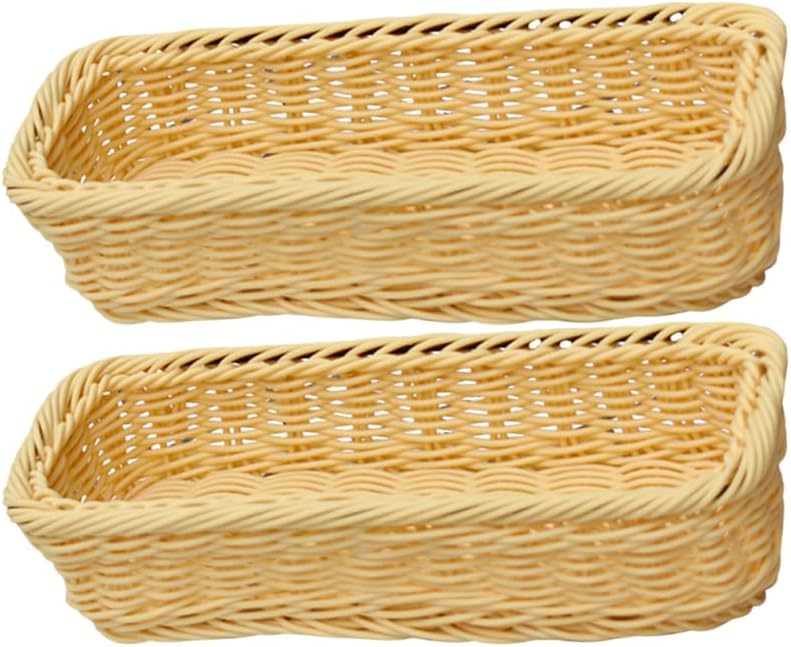 Miniatura 8 de HEMOTON Cesta de almacenamiento de plástico, 2 unidades, organizador de cajones de cocina, bandeja de utensilios de ratán, bandeja de cubiertos,