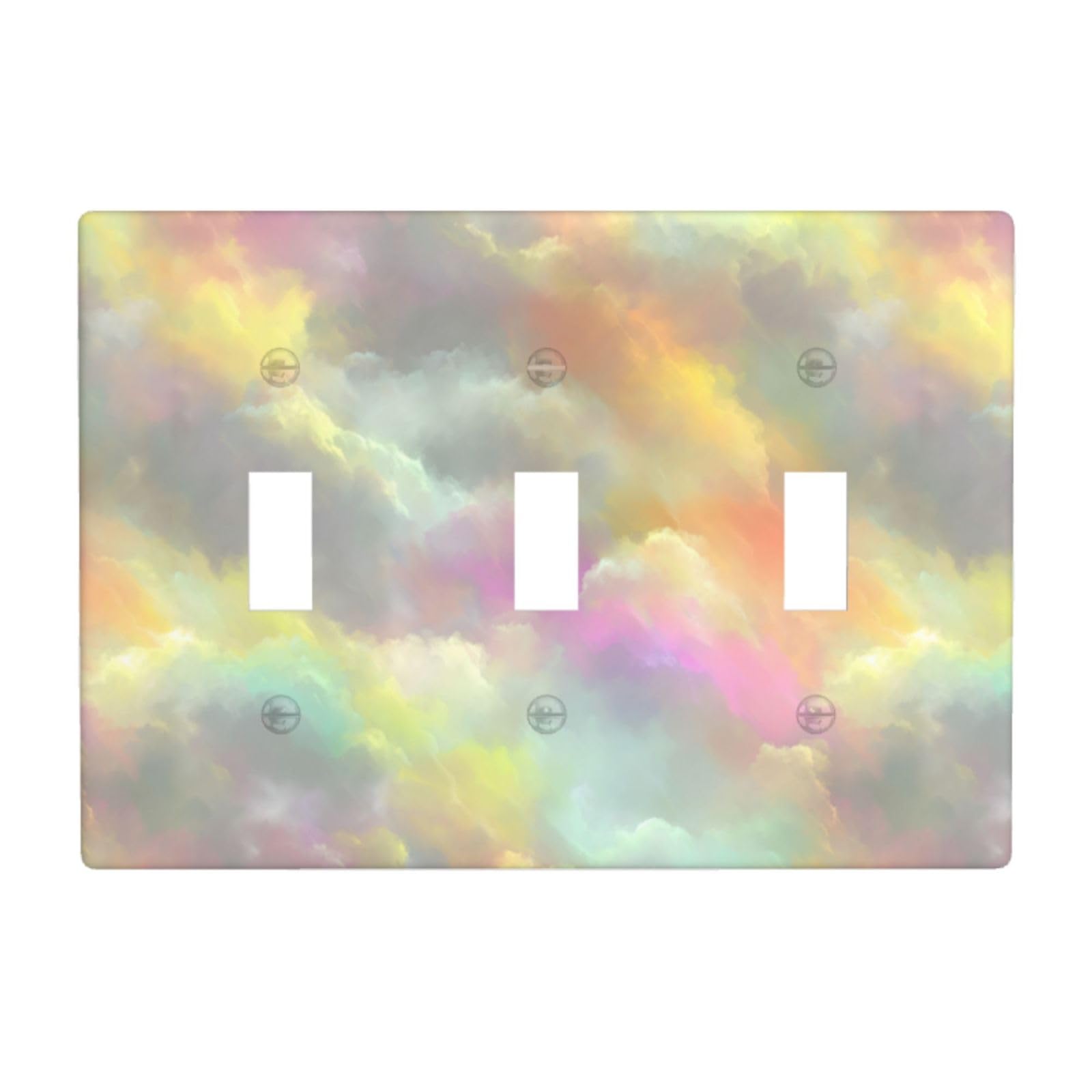 Woshuwo White Rainbow Cloud Background Light Switch Covers 3 Gang Triple Toggle Wall Plate Switchplate Electrical Faceplate For Bathroom Kitchen Bedroom Decor